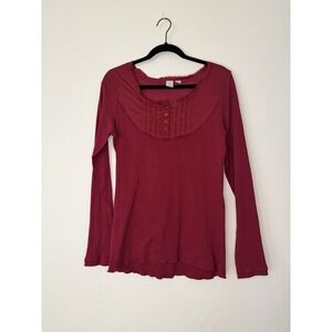 Vintage Caslon Boho Henley Top Women's Large Long Sleeve Y2K Romantic